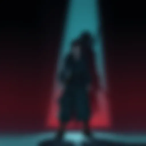 A character stands in the shadow of Shanks, displaying a mix of strength and uncertainty, with haki energy subtly glowing.