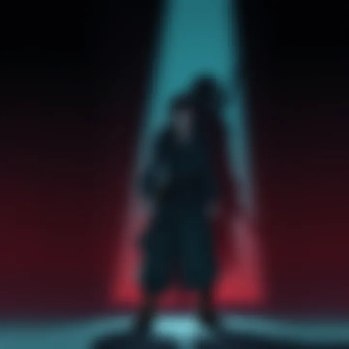 A character stands in the shadow of Shanks, displaying a mix of strength and uncertainty, with haki energy subtly glowing.