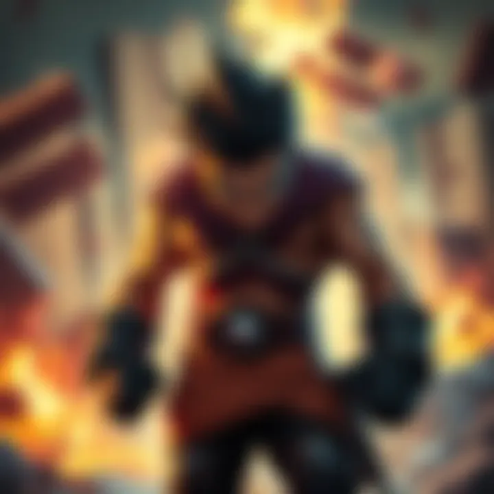 An original character stands defiantly with a determined expression, surrounded by chaos and destruction, symbolizing resilience in challenging times.