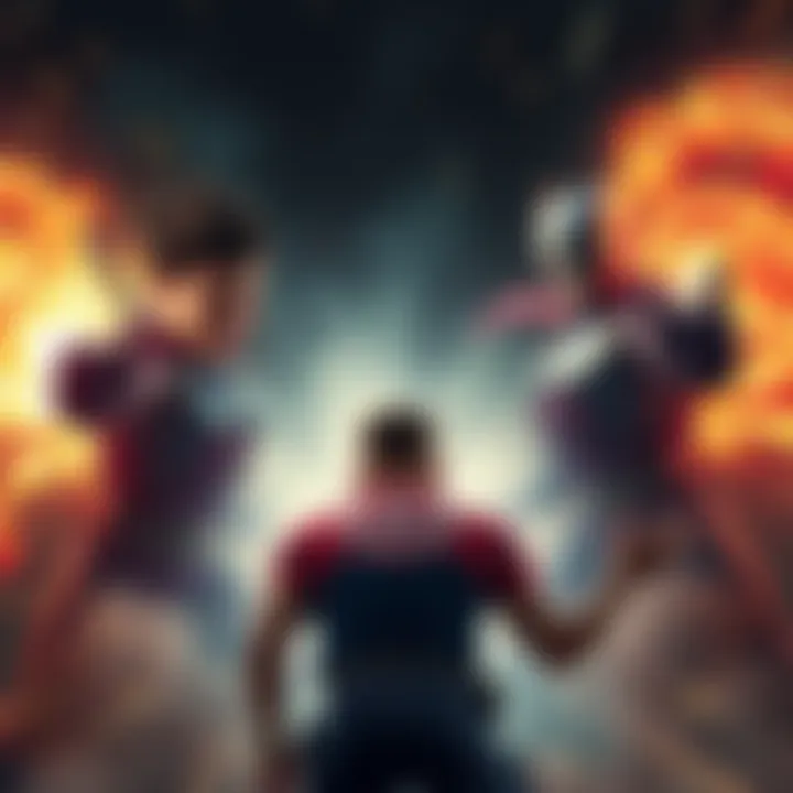 A character bracing against a powerful attack from the Worst Gen trio, showcasing their determination and strength.