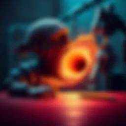 Character Swallowing Black Hole A character humorously swallowing a black hole, with a pencil nearby. The scene contrasts grand power with everyday actions.