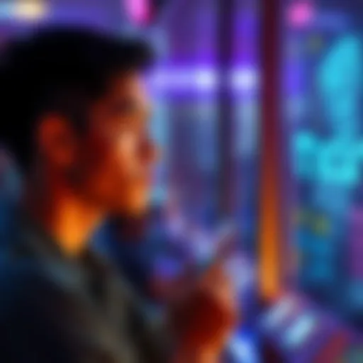 A person contemplating between purchasing a ticket and a character, with visuals of both options in front of them.