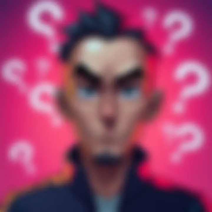 Illustration of a character with a skeptical expression, surrounded by question marks, depicting trust issues.
