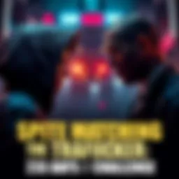 Character facing off against a trafficker A determined character stands ready for a challenge, facing a trafficker in a dramatic setting, symbolizing a 235-day long competition.
