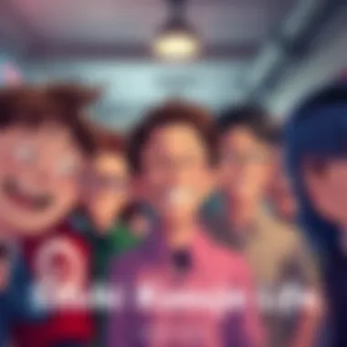 Characters from a comedy show A vibrant scene showing a group of quirky characters with funny expressions, reflecting the humor of a comedy series