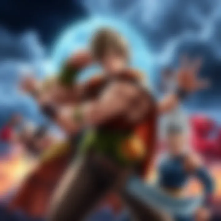 A group of iconic fighters from various universes preparing for battle against Kuga, showcasing their unique abilities and fighting styles