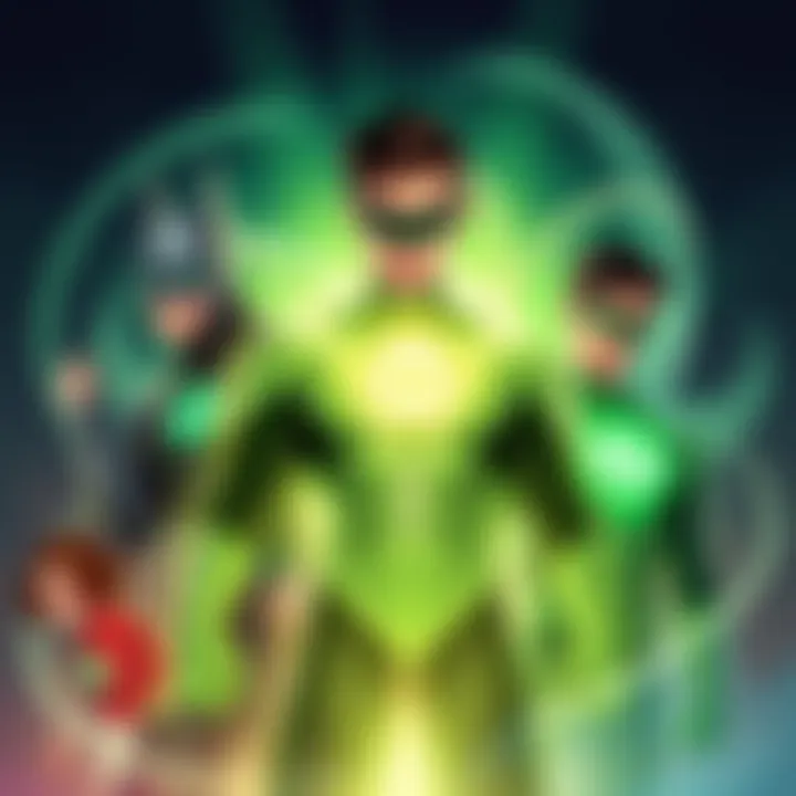Illustration of various characters representing different lantern corps with bright colors.