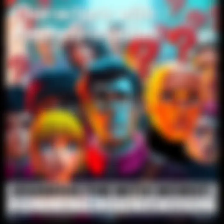 A collection of fictional characters with sad expressions, symbolizing poor fan portrayal, surrounded by question marks, depicting confusion among fans