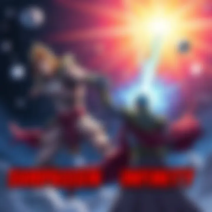 Characters Surpassing Infinity Illustration of two powerful characters, one resembling a fierce warrior and the other a wise sorcerer, engaged in a cosmic battle above a starry backdrop. Bright energy sparks fly as they push beyond...