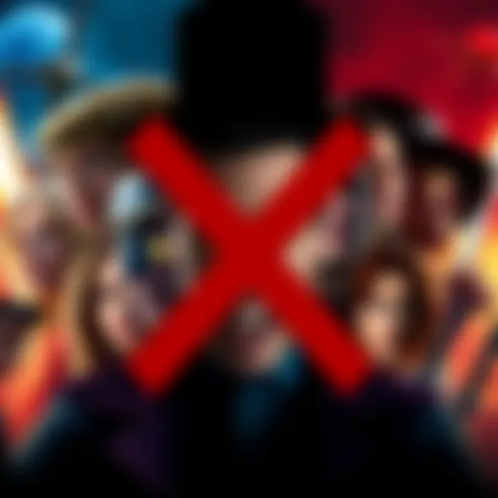 A graphic showing popular fictional characters with a red cross over them, symbolizing removal from stories.