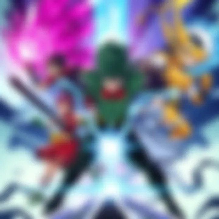 Original characters in My Hero Academia demonstrating their quirks alongside the One For All power, showcasing a blend of abilities and energy