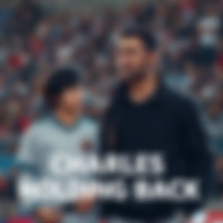 Charles and Isagi on the field Charles stands by Isagi during a match, showing a tense moment as they discuss strategy, with the crowd in the background watching closely.