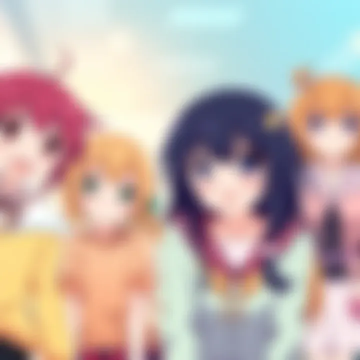 A group of lively anime characters with colorful hair and cheerful expressions, set in a bright and cozy background, resembling a scene from a high school or a host club.