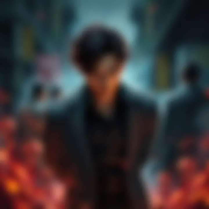 Charming Man in a tense scene Charming Man stands in a dramatic pose, hinting at conflict with his brother, surrounded by a dark and foreboding atmosphere