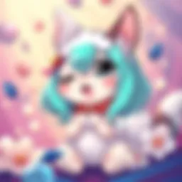 A colorful illustration of Nanachi showcasing her cute features and playful style, surrounded by artistic elements.
