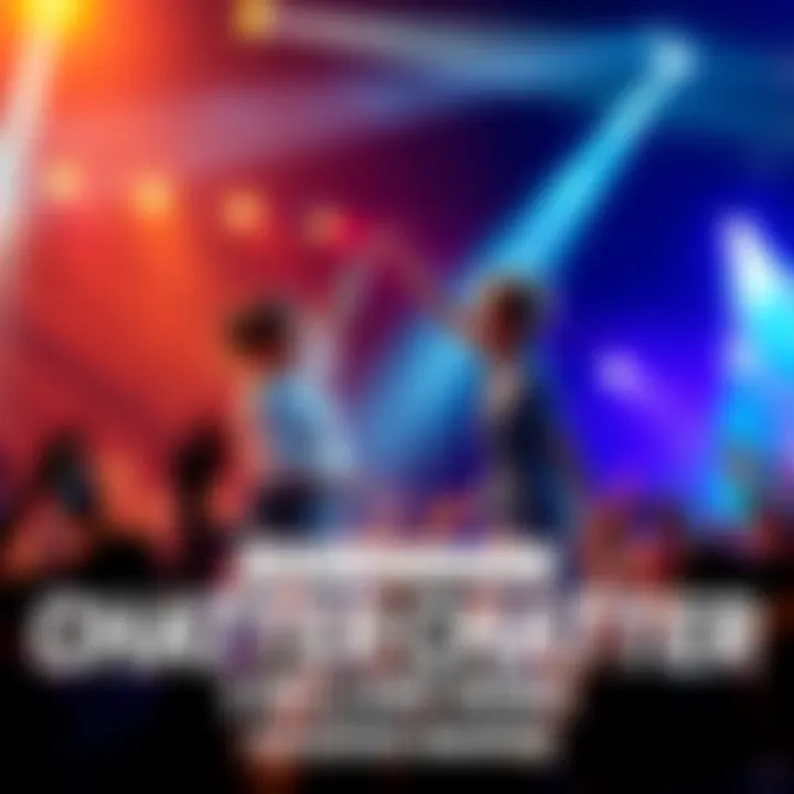 Houshou Marine and Hoshimachi Suisei performing together on stage, celebrating their success with fans cheering in the background.