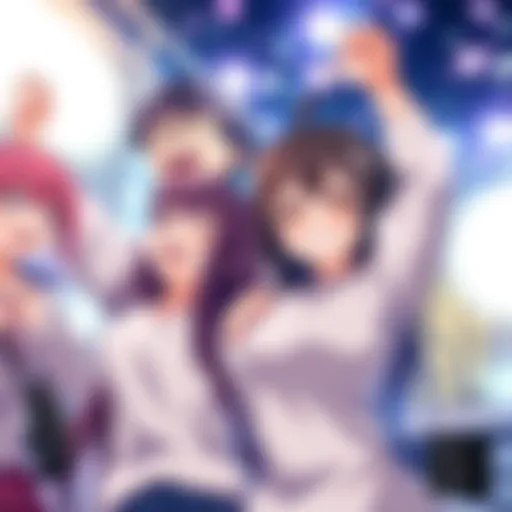 A group of happy anime characters enjoying a joyful moment together