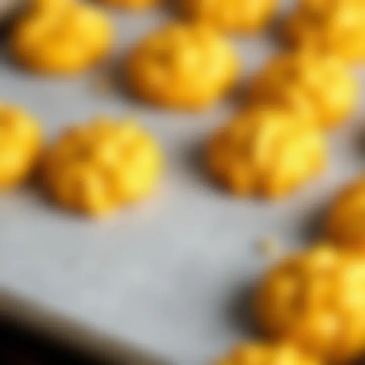 Freshly baked cheese cookies arranged on a tray, showing their golden color and texture