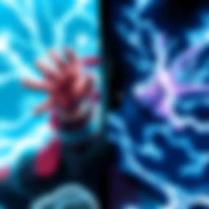 A side-by-side comparison of Chidori and Raikiri techniques, showcasing their electric effects and hand signs used by the characters.