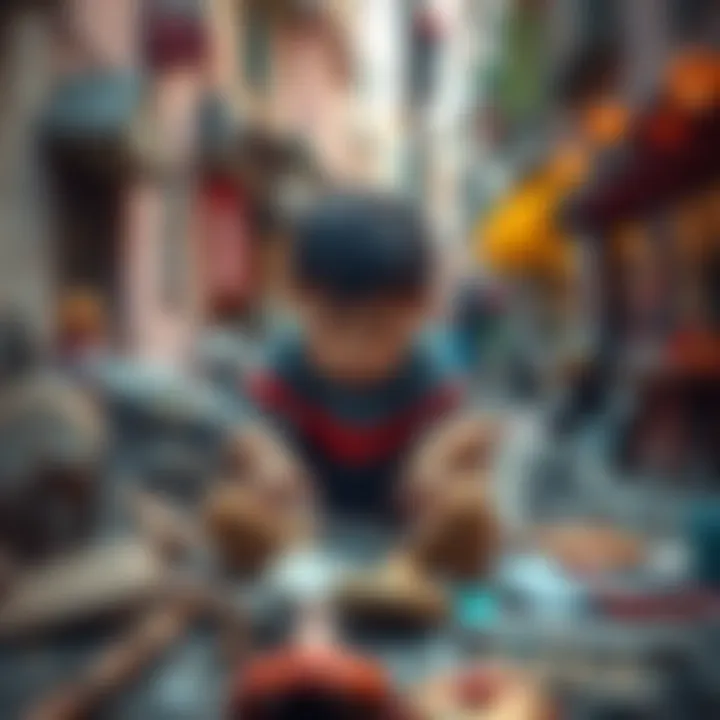 A child accidentally causing damage in a neighborhood, with broken items scattered around.