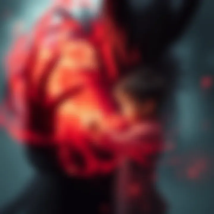 A young child surrounded by swirling magical energy faces a dark, shadowy figure representing the evil spirit. The scene is intense, showing the child's determination and rising power.