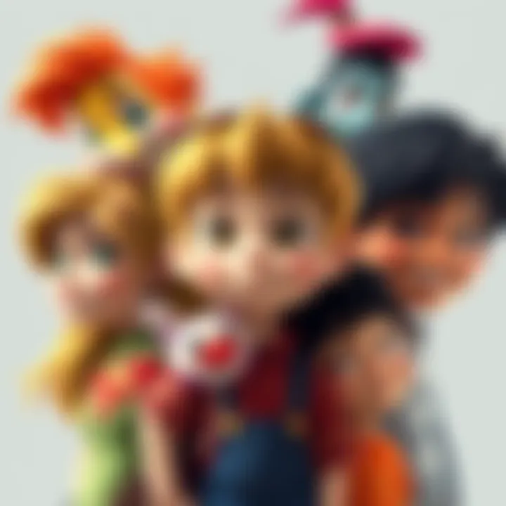 A collage of five beloved childhood characters, each representing different traits and emotions, shown in a vibrant, playful style.