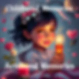 A heartwarming artwork showing a young girl surrounded by symbols of love and nostalgia, representing cherished childhood moments.
