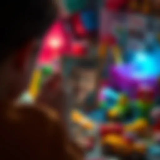 A person looking at a childhood photo of themselves, surrounded by toys and memories from their six-year-old life.