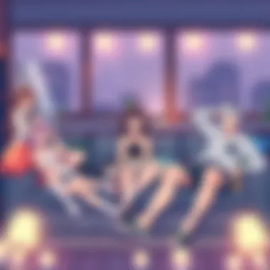 A group of calm anime characters lounging together in a cozy setting, enjoying a peaceful moment without drama or conflict.