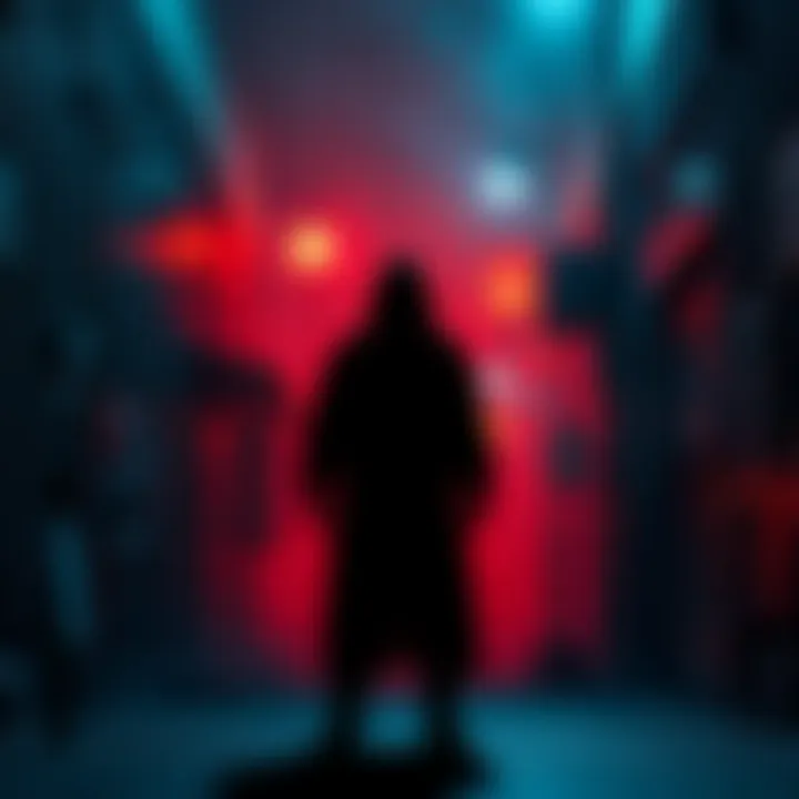 A shadowy figure representing a dangerous criminal standing alone in a dark alley, symbolizing the threat they pose to society.