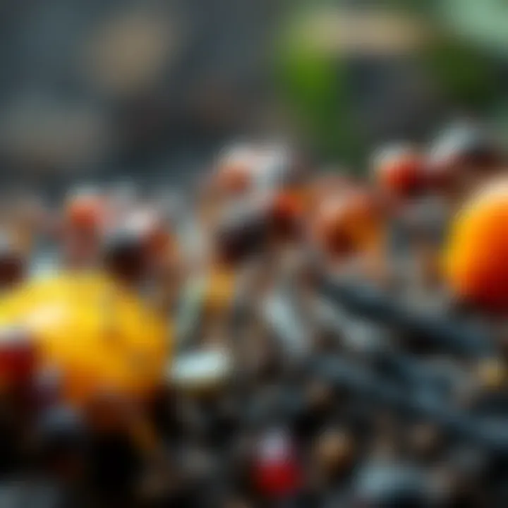 Chimera ants exploring different food sources in their habitat, showcasing their unique feeding habits.