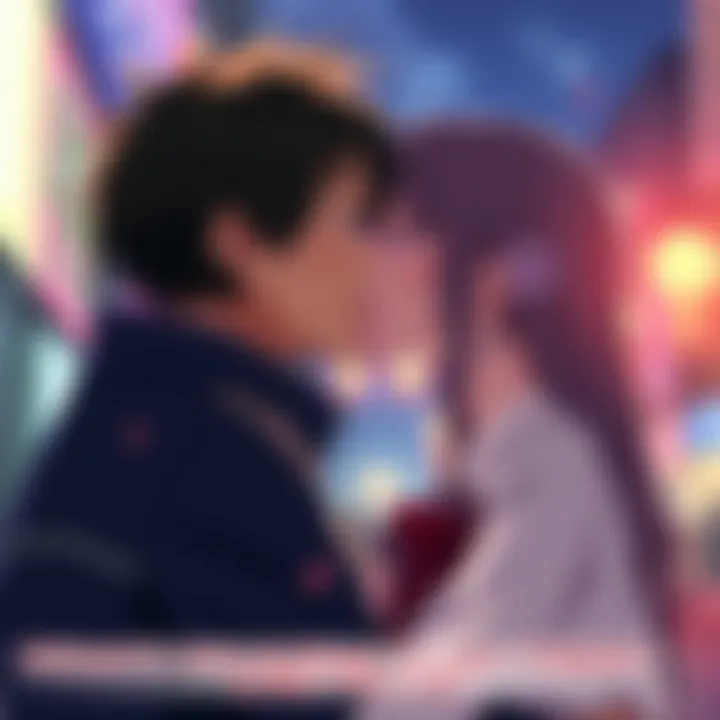 Chizuru leaning in for a kiss with Kazuya, both showing surprise and emotion