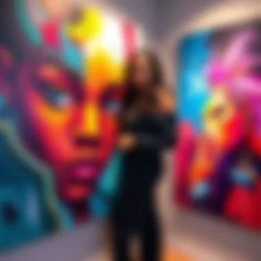 Chloe Simagine with her artwork Artist Chloe Simagine stands proudly next to her vibrant artwork, showcasing her unique style and creativity.