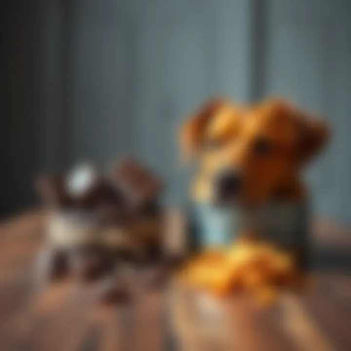 A side-by-side comparison of chocolate and dog food on a wooden table, highlighting the flavor debate