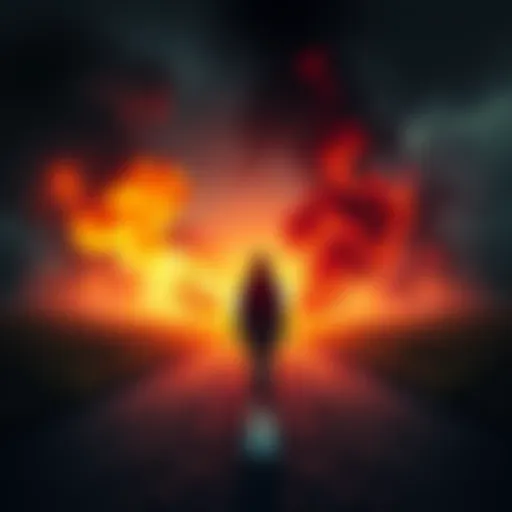 A person stands at a crossroads representing two extreme choices: one path leads to destruction and the other to sterilization, symbolizing profound emotional dilemmas about motherhood.