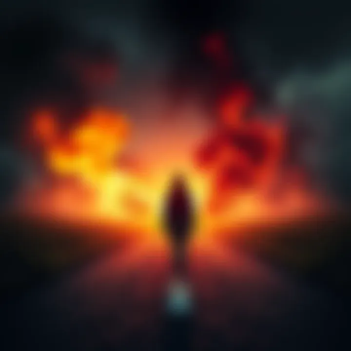 A person stands at a crossroads representing two extreme choices: one path leads to destruction and the other to sterilization, symbolizing profound emotional dilemmas about motherhood.