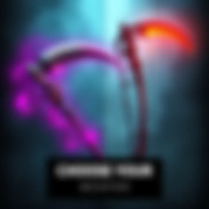 A scythe and a bow displayed side by side, showcasing their unique designs and appeal for combat gear choices.