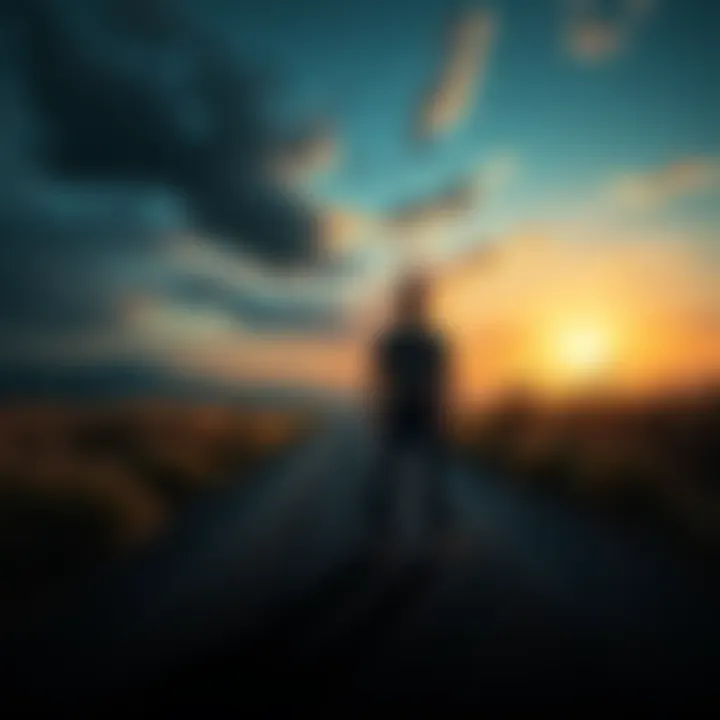 A person stands at a crossroads, contemplating a choice between two paths, one leading to Rebecca and the other to Lucy.