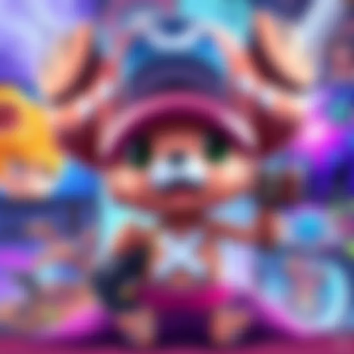 Chopper fanart illustration Colorful fanart of Chopper with various artistic styles surrounding him, showcasing creativity from different artists.