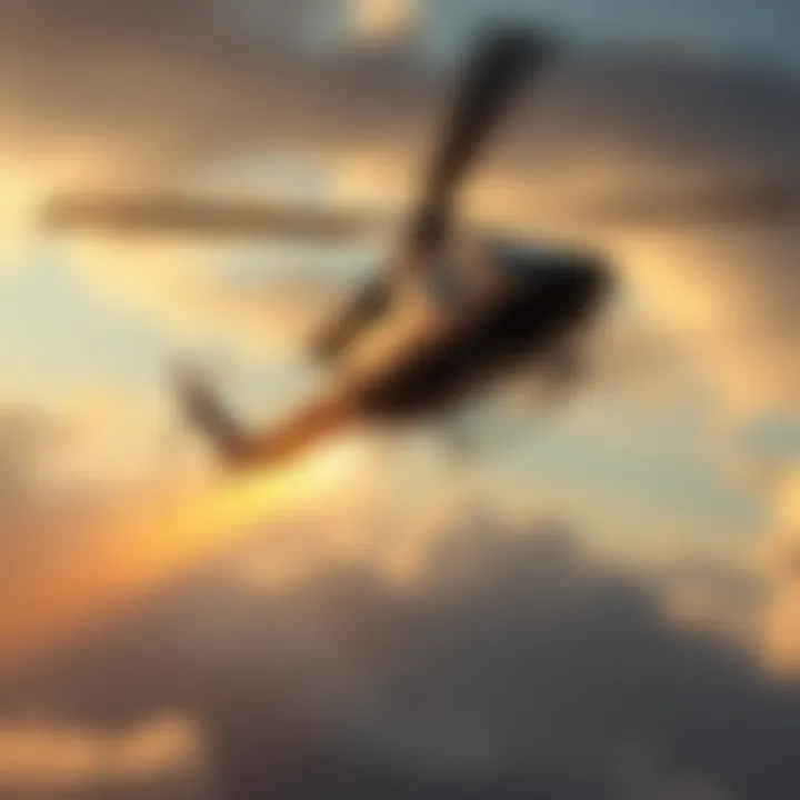 Chopper flying in the sky with determination, showcasing its relentless pursuit.