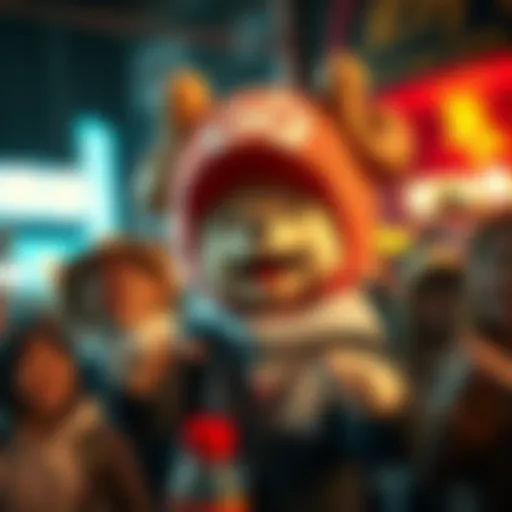 Chopper with playful Tanuki ears, smiling and enjoying the moment, surrounded by fans laughing.