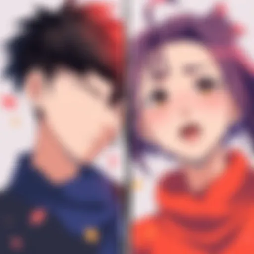 Choso and Naoya Comparison A side-by-side illustration of two characters, Choso and Naoya, with contrasting expressions, highlighting the different reactions they provoke in a community.