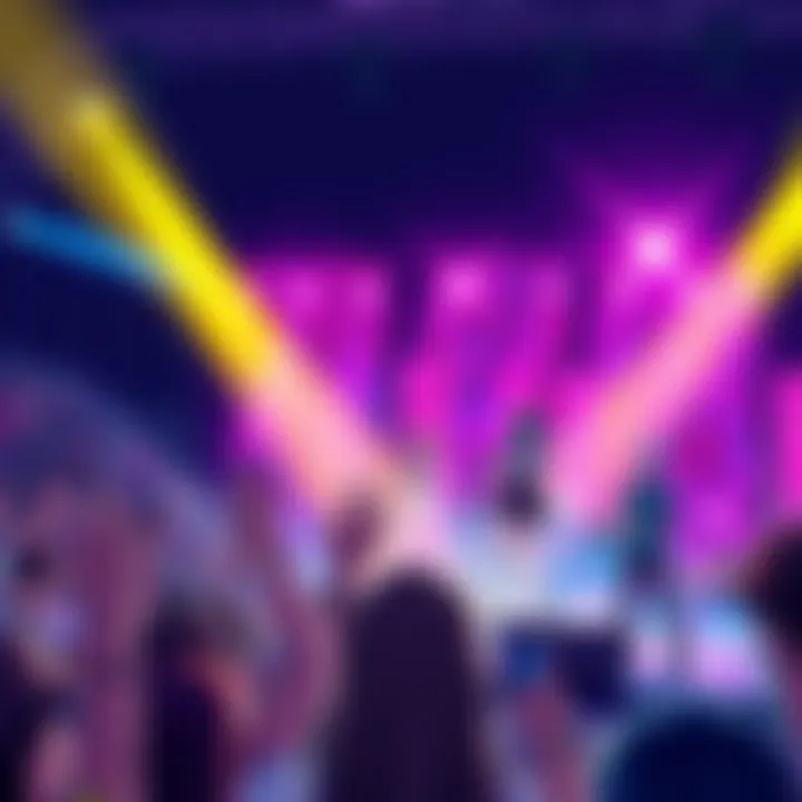 A vibrant scene from Choujin X showing characters performing on stage, with fans cheering and colorful lights all around
