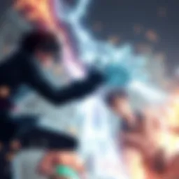 Chrollo attempting to steal Knov's ability Chrollo Lucilfer reaches for Knov, showcasing a power struggle as Knov appears defenseless.