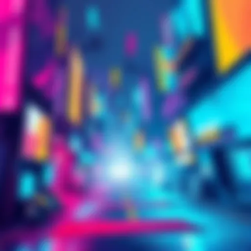 A colorful abstract background for Cibo fanart featuring urban and futuristic elements.