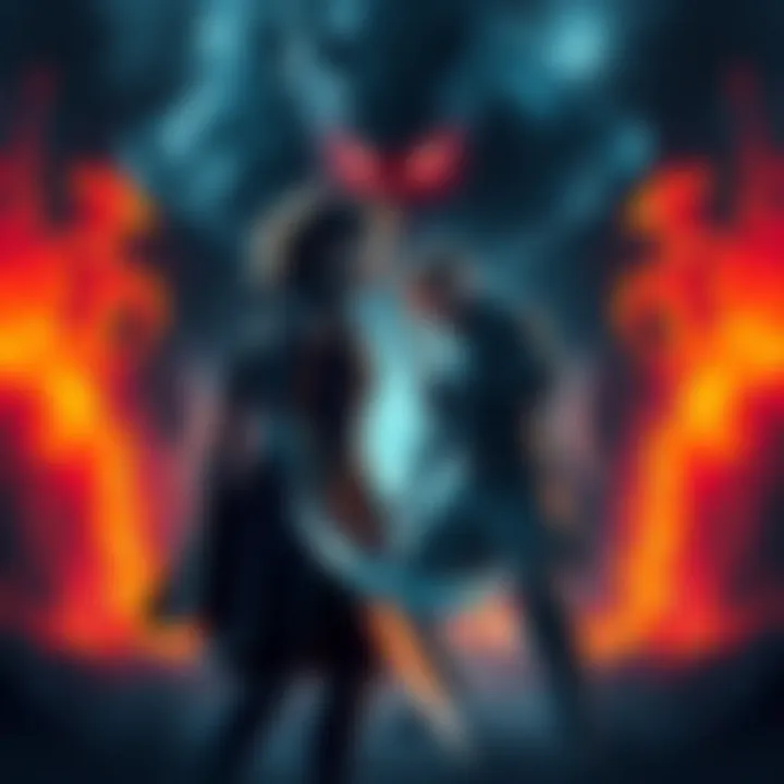 Cinder stands fiercely, facing a dark foe in an intense showdown, ready for battle with determination.