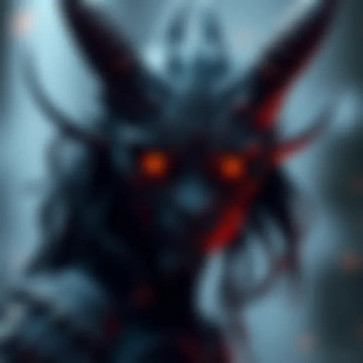 Cinder transformed into a fierce Grimm creature with dark features and glowing eyes, showcasing her new powers and appearance.