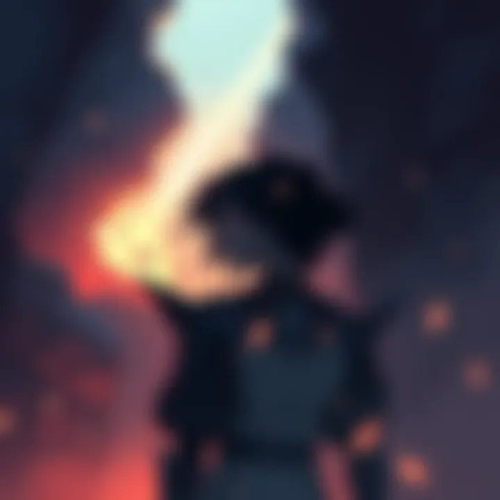 A scene depicting Cinder in a powerful moment, contemplating her fate, surrounded by shadows and light, reflecting on her journey.