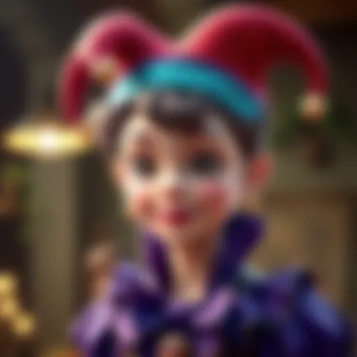 Character Cioccolata with distinctive hair resembling a jester hat, highlighting the colorful and playful design.