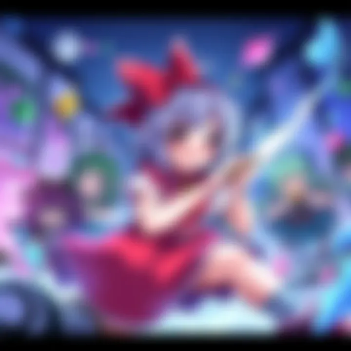 Cirno playfully challenging other Touhou characters in a vibrant art scene